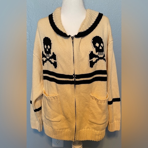 Boulevard Nights Skull & Crossbones Zip Cardigan Edgy Streetcore Goth Large - Picture 2 of 10